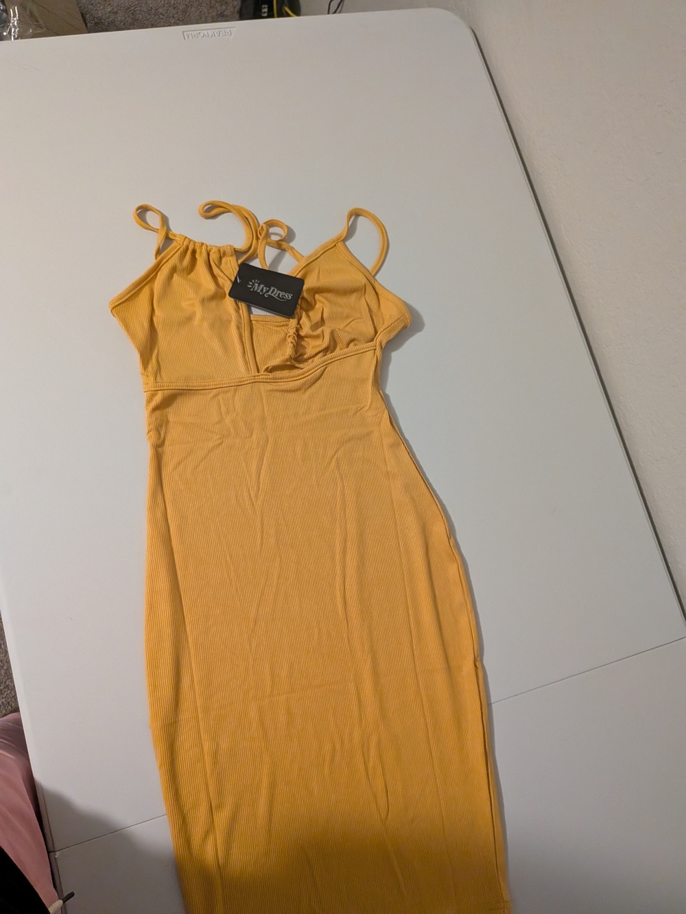 Shein Yellow Spaghetti-Strap Bodycon Dress